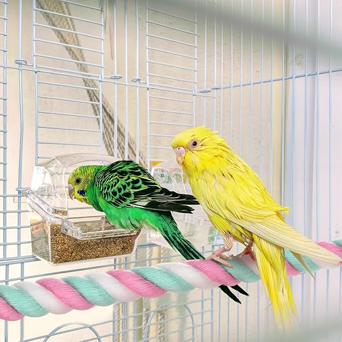 1-Pack Rope Perches for Bird Cages, 31.5 in Length Comfort Grip Flexible Rope Perch Beak & Paw Grinding for Parrots/Cockatiels/Parakeets, Bird Platform Sand [Pink Cyan]