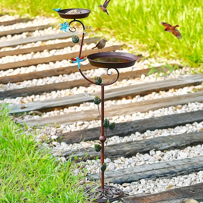 Bird Baths for Outdoors, 43" Tall Cast Iron Bird Bath and Feeder, Pedestal Bird Bath for Outside, Metal Heavy Duty 2 in 1 Birdbaths and Bird Feeders, Decorative Birdbath for Garden Yard