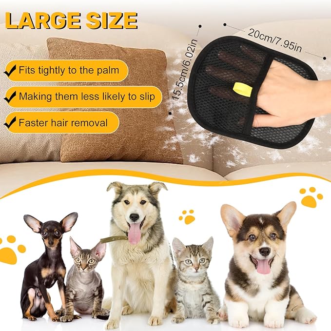2 Pack Pet Hair Removal Glove for Dogs, Reusable Electrostatic Gloves Brush for Pet Hair Removal Grooming, Pet Hair Remover Glove Tool for Clothing, Couch, Carpet, Car Seats,Furniture