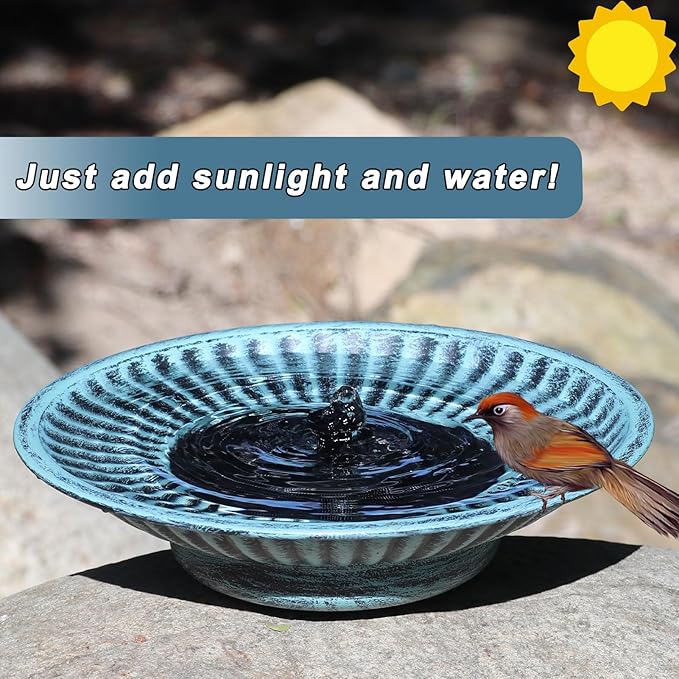 12.3" Solar Fountain Bird Bath for Outside, Metal Solar Bird Bath Fountains, Bird Bath Bubbler for Garden Patio Decor-Blue