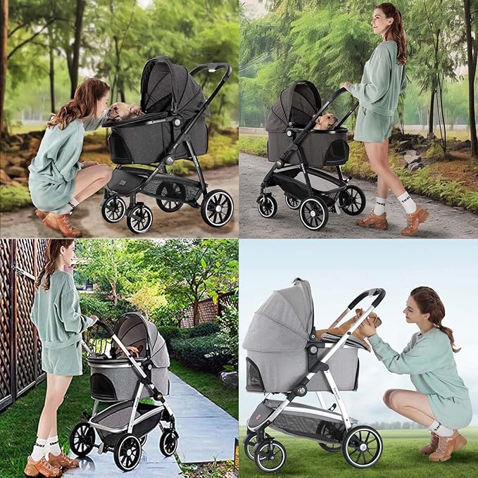 Kenyone Pet Stroller 3 in 1 Dog Stroller for Medium Small Size Dogs, Large Cat Stroller with Detachable Carrier for Puppies, Doggies, Kitties, Bunnies (C510 Black)