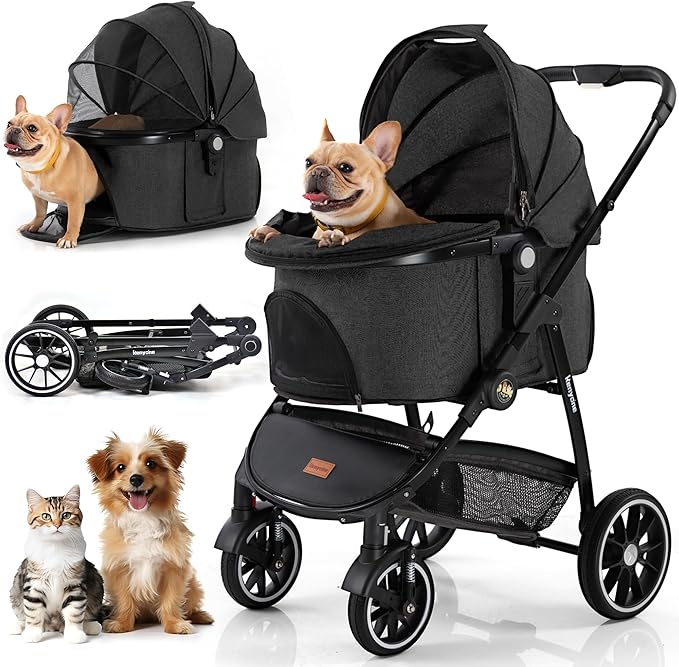 Kenyone Pet Stroller 3 in 1 Dog Stroller for Medium Small Size Dogs, Large Cat Stroller with Detachable Carrier for Puppies, Doggies, Kitties, Bunnies (C510 Black)