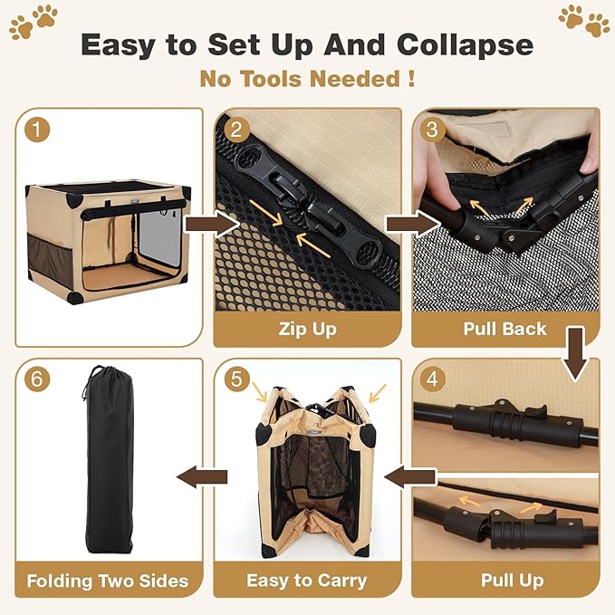 32 Inch Collapsible Travel Dog Crate for Medium Large Dogs, Portable 4-Door Foldable Soft Kennel with Mat and Durable Mesh Windows for Car & Outdoor, with Storage Bag