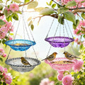 4 Pack Super Value Hanging Plastic Bird Baths and Feeders for Outdoors Bird Water Bowls and Seed Trays Set Attract Wild Birds Garden Yard Decor Gift (Blue Pink Gray Purple)