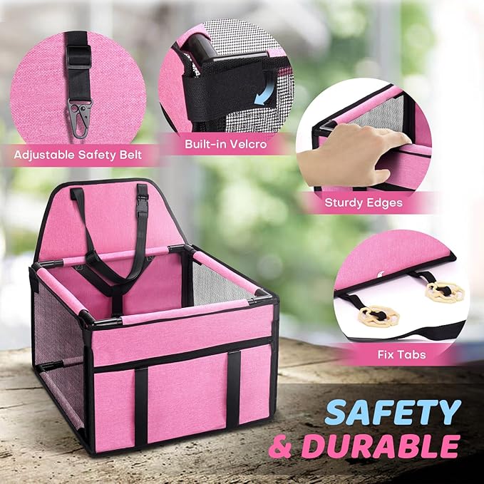 Dog Car Seats for Small and Medium Dogs,Portable Puppy/Pet Car Booster Seat with Clip-On Leash and Mesh Window for Pet Up to 20 lbs