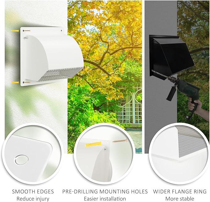 10 inch Steel Hooded Wall Vent with Screen,Arc-Shaped Wall Vent for Ventilation and Exhaust,Suit for Residential Housing and Industrial Facilities,White