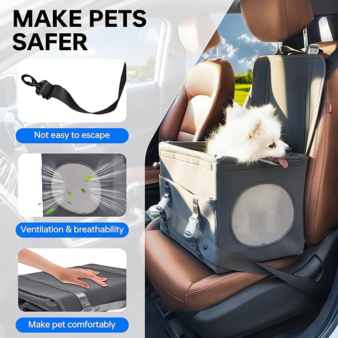 Dog Booster Car Seat with Washable Removable Cover for Small Dogs up to 13 lbs,Fits Car Truck SUV.(Dark Grey)