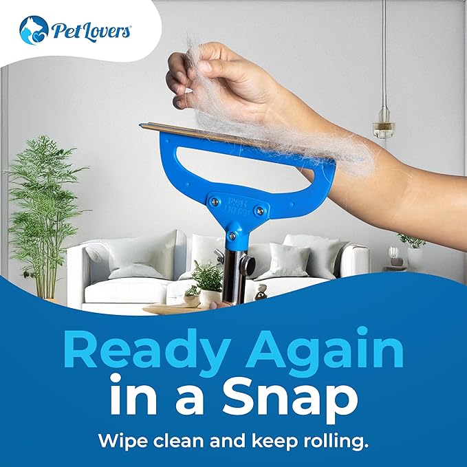 PetLovers EzLint Mega 52" Carpet Rake & Pet Hair Removal Tool – Dog & Cat Hair Remover Broom with Adjustable Handle & Extra Wide Head for Carpets, Rugs & Stairs, Blue
