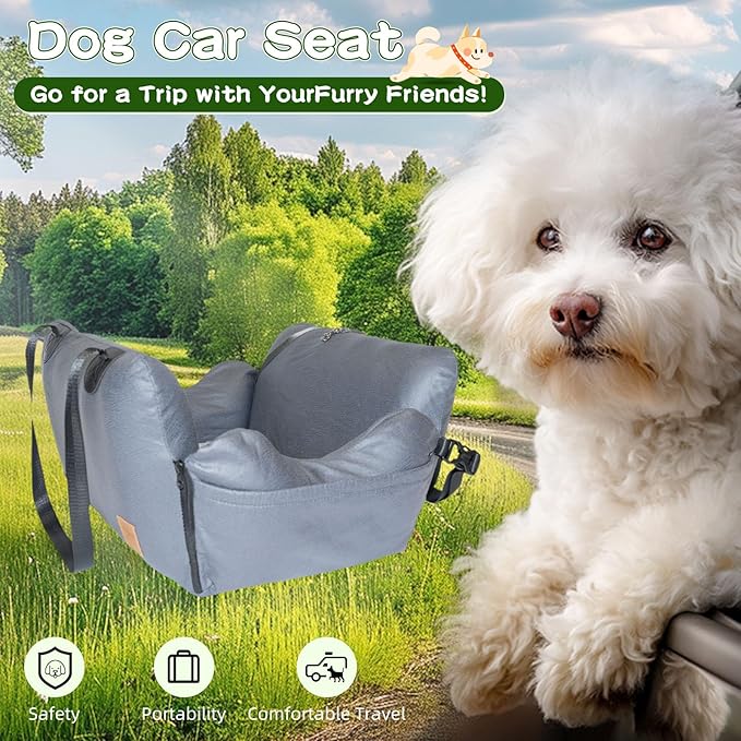 VVICOGARD Dog Car Seats for Small Dogs, Removable Airbag Design Gray Waterproof Pet Booster Seat with Thick Cushion, Washable Travel Doggie Bed Carseat for Small Dog Up to 33 lbs