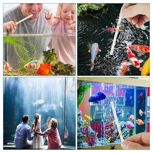 100Pcs Aquarium Test Strips 7 in 1 Fish Tank Test Kit Freshwater Saltwater Aquarium Water pH Test Strips Kit for Total Hardness Nitrate Nitrite Free Chlorine Carbonate pH Value Total Alkali