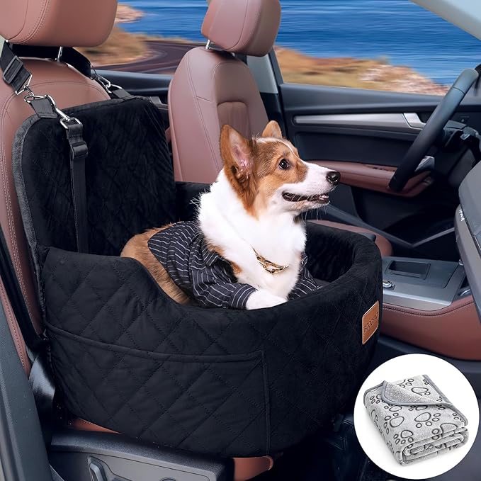 Dog Car Seat for Small and Medium,Memory Foam Pet Booster Seats,for Dogs Car Ded Weighing no More Than 35 pounds,Removable and Easy to Install,Equipped with Storage Bag and Dog Blanket.