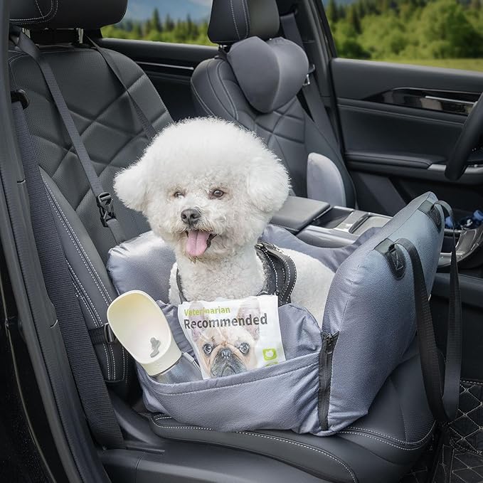VVICOGARD Dog Car Seats for Small Dogs, Removable Airbag Design Gray Waterproof Pet Booster Seat with Thick Cushion, Washable Travel Doggie Bed Carseat for Small Dog Up to 33 lbs