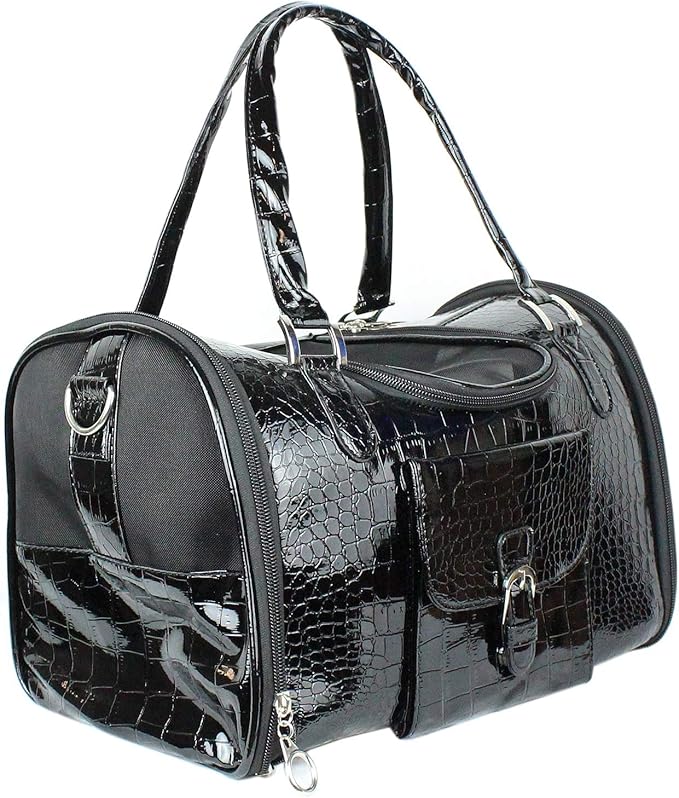Parisian Pet Dog Purse – Black Breathable Pets Purse - Fashion Pet Carrier Purse - Purse for Dog Carrying Small and Medium Dogs - Dog Purse Carrier - Adjustable Shoulder Strap Puppy Carrier Handbag