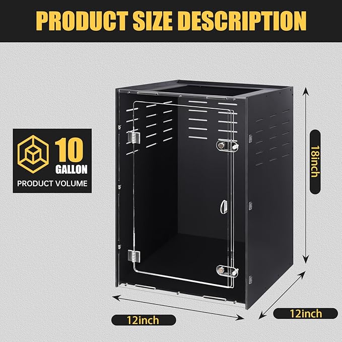 10 Gallon Reptile Tank - 12x12x18 Crested Gecko Tank Enclosure - PVC Habitat with Ventilation for Lizard, Spiders & Snakes
