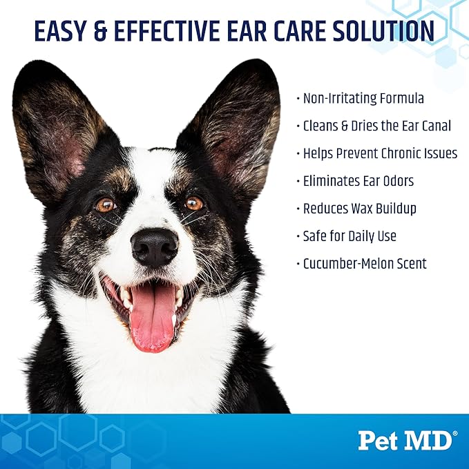 Pet MD Cat and Dog Ear Cleaner Wipes - Advanced Otic Veterinary Ear Cleaner Formula - Dog Ear Infection Treatment - 100 Count