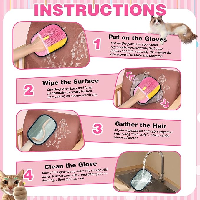 4PCS Upgraded Pet Hair Removal Gloves for Dogs & Cats, Pet Hair Removal Glove, Reusable Electrostatic Pet Hair Glove with Pet Hair Remover, Thickened Pet Hair Mitt for Clothing,Couch, Carpet, Car Seat