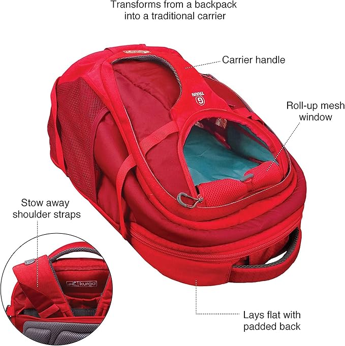 Kurgo G-Train Dog Carrier Backpack - Comfortable Travel Bag - Waterproof Armorsole Base - Convertible Backpack to Carrier - Padded Laptop Compartment - Hands-Free Pet Travel Backpack
