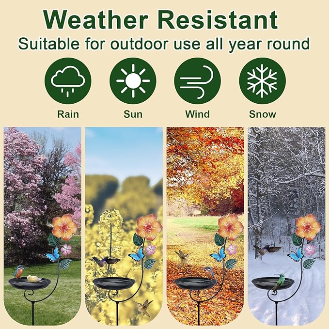hogardeck Small Metal Bird Bath for Outside, 8” Dia Bowl Bird Baths Feeder Bowl for Outdoors, Standing Birdbaths & Birdfeeder for Garden Patio Yard Lawn Decor