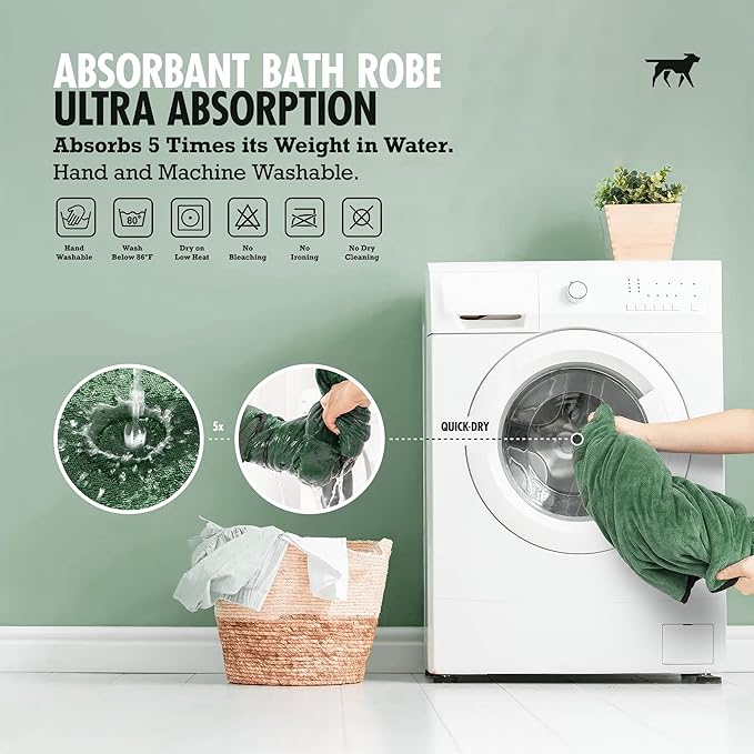 Tuff Pupper Fast Drying Dog Bath Robe | 800 GSM Plush Dog Towel Bathrobe/Dressing Gown | Super Absorbent Pet/Puppy Bathrobe | Adjustable Hood & Belly Strap | Super Soft | Fast Drying (M, Green)