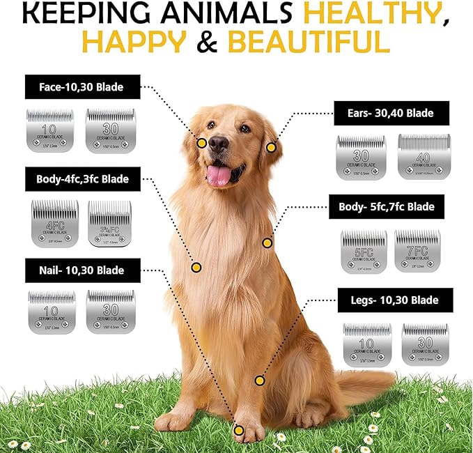 10# Pet Grooming Clipper Replacement Blades, Detachable Blade Compatible with Andis/wahl/Oster Dog Clippers,10 Blade 1/16-inch, Made of Ceramic & Stainless Steel Blade