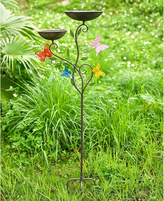 51" H Bird Baths for Outdoors,Vintage Metal Birdbaths for Outside, Free Standing Bird Bath Bowl for Garden, Tall Bird Bath and Feeder Tray with 4 Prong Base for Yard Porch Patio Decoration