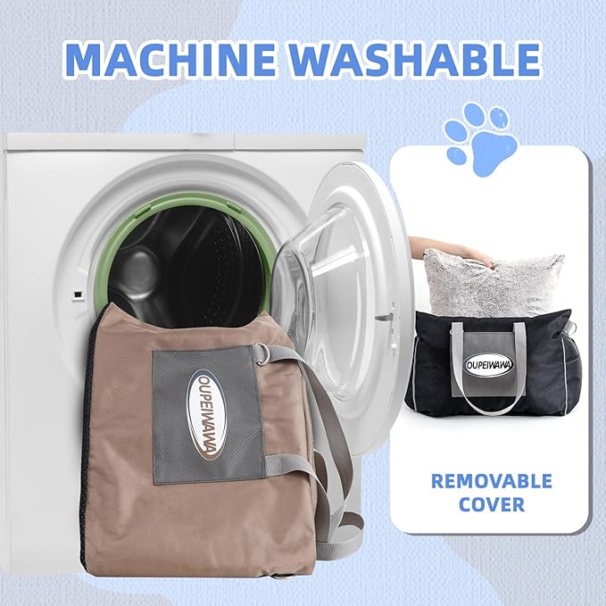 Dog Car Seats for Small & Medium Dogs, Waterproof Dog Booster Seat with Storage Pockets Soft Travel Bed with Clip-On Safety Leash and Secure Straps Puppy Travel Carrier Bed, Light Brown