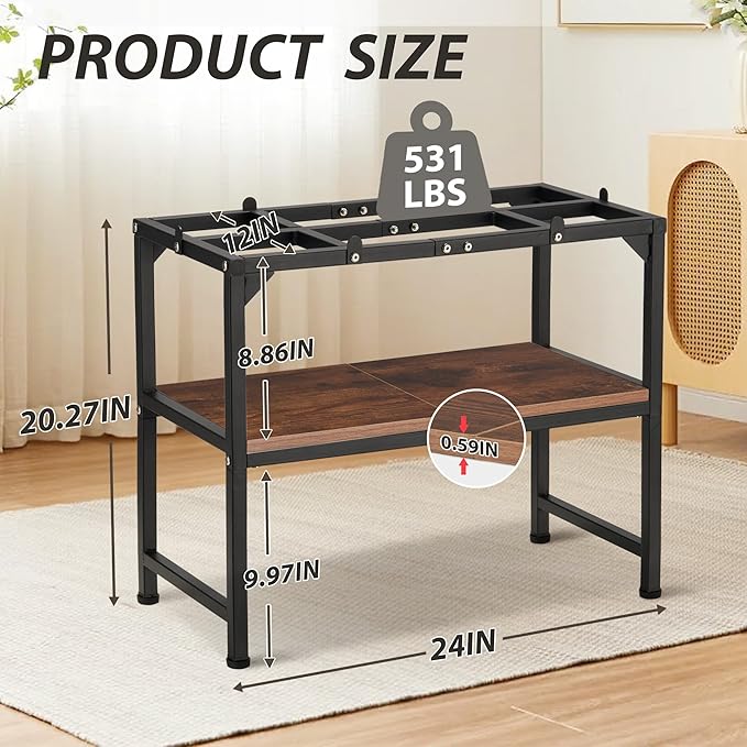 10-20 Gallon Fish Tank Stand, Metal Aquarium Stand with Adjustable Non-Slip Foot and Wooden Shelf, Reptile Tank Stand Easy to Assemble for Home Office, Firm and Steady(Tank not Included)