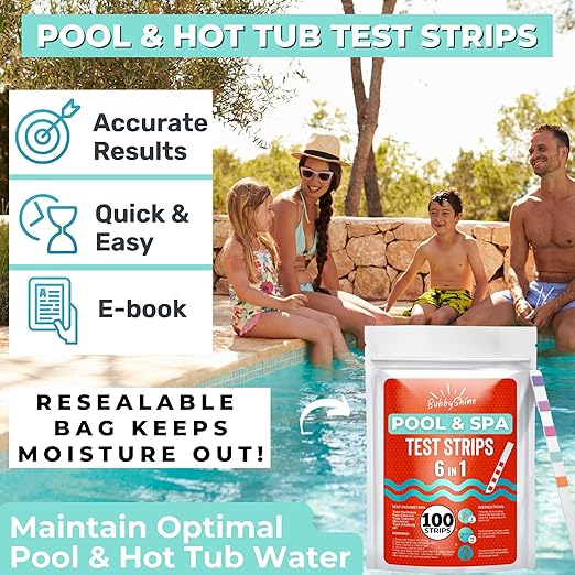 100 Pool Test Strips - Chemical Hot Tub Test Strips for Hot Tub Water, Pool and Spa Test Strips for Hot Tub Testing Strips, Pool Strips Test pH Strips, Chlorine, Bromine, Hardness, Alkalinity