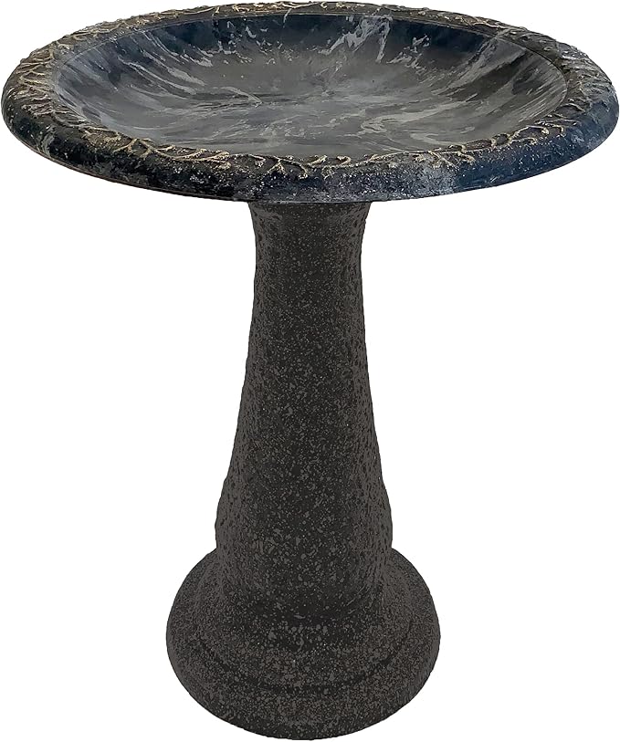 Tierra Garden Birdbath for Outdoors - 24" Charcoal Fiber Clay Bird Bath Bowl and Stand, Easy Assembly UV-Resistant Bird Baths for Outside, Outdoor Decor Pedestal Birdbaths, Garden Decor for Outside