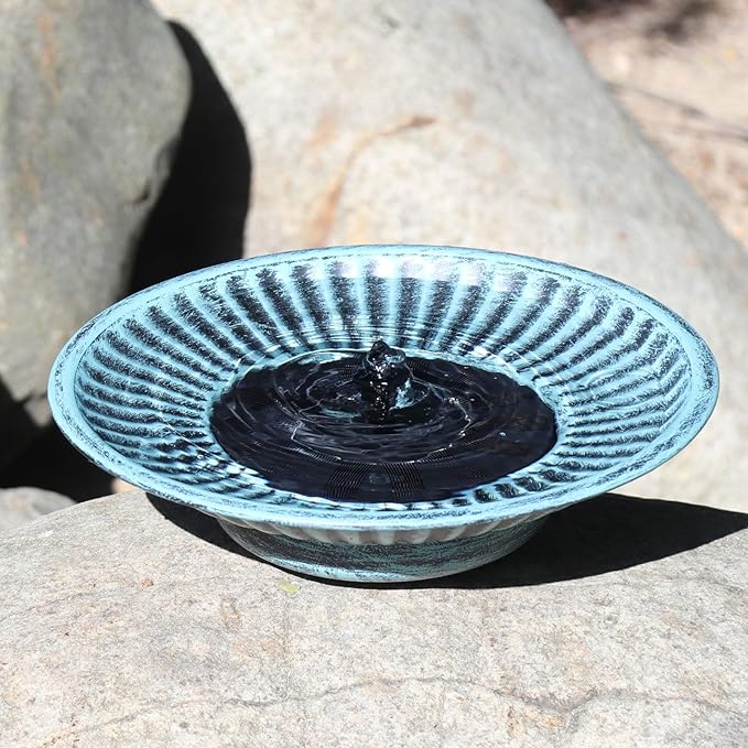 12.3" Solar Fountain Bird Bath for Outside, Metal Solar Bird Bath Fountains, Bird Bath Bubbler for Garden Patio Decor-Blue