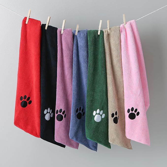 Bone Dry Pet Grooming, Embroidered Microfiber Towel Drying Collection, 15x30, Stonewash Blue