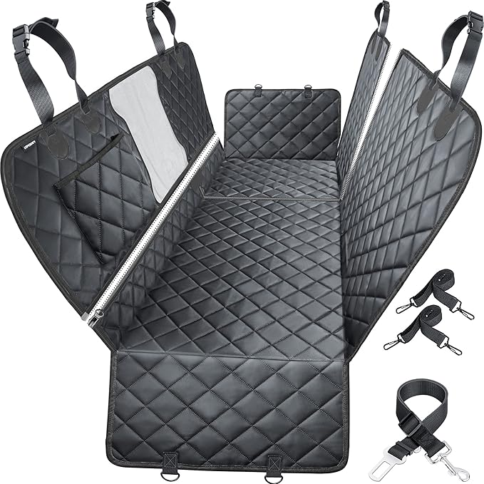 URPOWER 6-in-1 Dog Car Seat Cover for Back Seat, Waterproof Dog Car Hammock with Mesh Window, Non-Slip Pet Backseat Protector for Cars, Trucks and SUVs