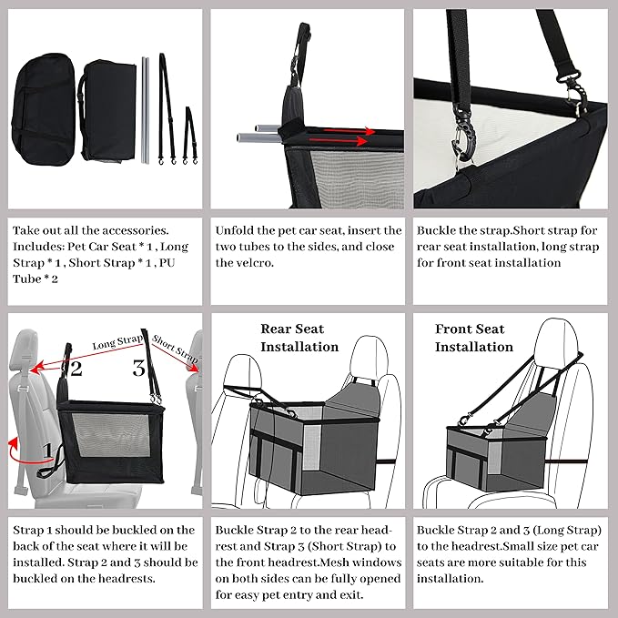 Dog Travel Car Seat Pet Car Booster with Clip-On Safety Leash,Reinforce Support Pipe Anti-Collapse,Portable Collapsible Travel Bags for Dogs Cats or Other Medium Pet Under 35lb,Black M