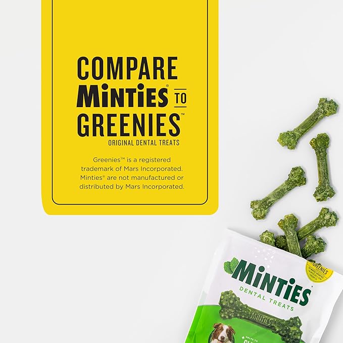 Minties Dental Chews for Dogs, 60 Count, Vet-Recommended Mint-Flavored Dental Dog Treats for Medium Dogs, Bones Clean Teeth, Fight Bad Breath, and Removes Plaque and Tartar