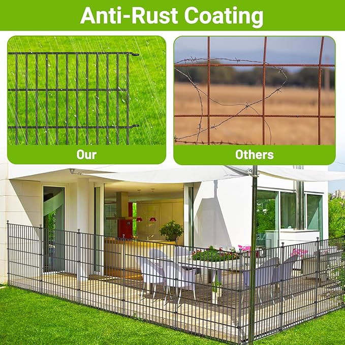 10 Panels No Dig Decorative Outdoor Garden Fence for Yard, 48 in(H) X 26.25 ft(L) Animal Barrier Fencing Rustproof Metal Wire Panel Border for Dog, Rabbits, and Patio Temporary Ground Stakes
