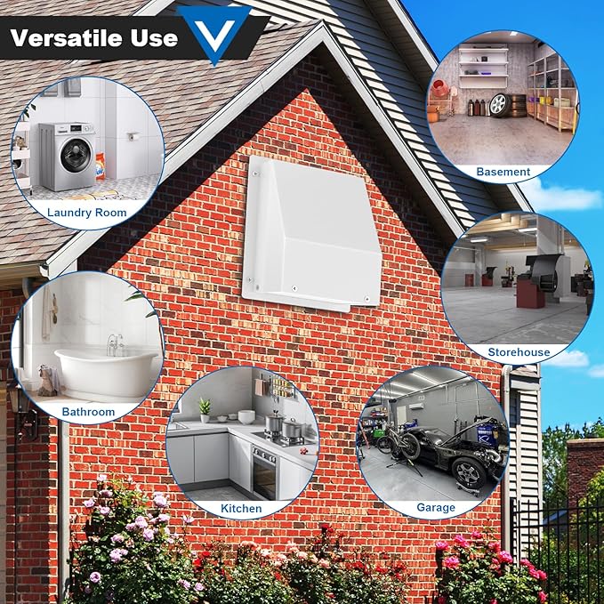 10 Inch Hooded Wall Vent with Screen and Damper, Galvanized Steel Wall Vent Cap White Metal Hood Cover Exhaust Duct Kit with Hose Clamp Foil Tape Screws for Exterior Laundry Room Bathroom Basement