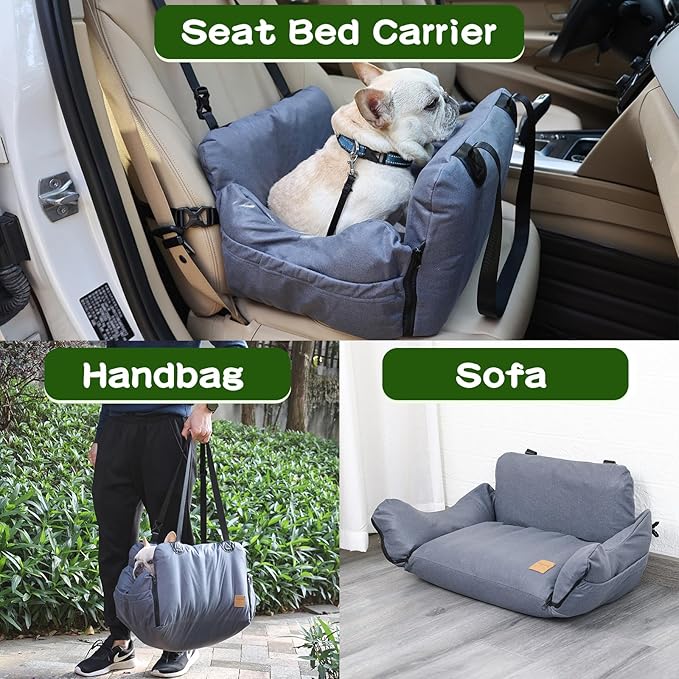 VVICOGARD Dog Car Seats for Small Dogs, Removable Airbag Design Gray Waterproof Pet Booster Seat with Thick Cushion, Washable Travel Doggie Bed Carseat for Small Dog Up to 33 lbs