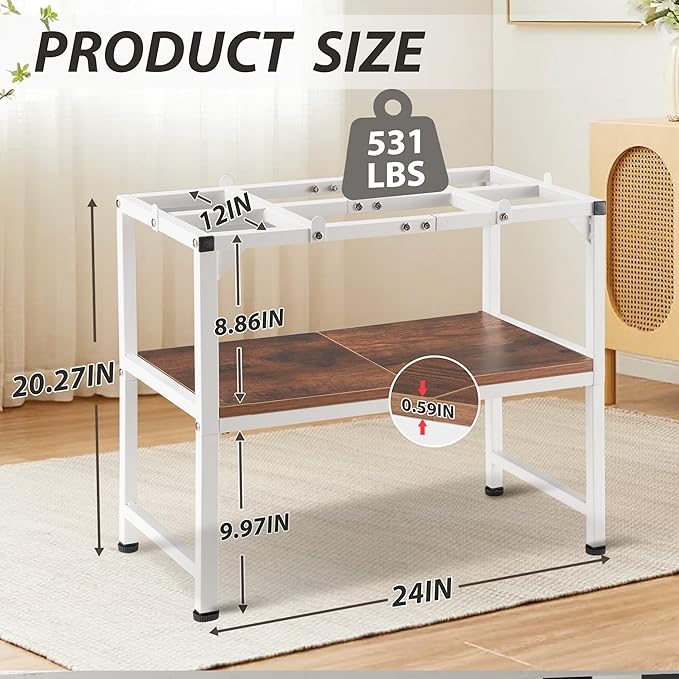 10-20 Gallon Fish Tank Stand, Metal Aquarium Stand with Adjustable Non-Slip Foot and Wooden Shelf, Reptile Tank Stand Easy to Assemble for Home Office, Firm and Steady(Tank not Included)