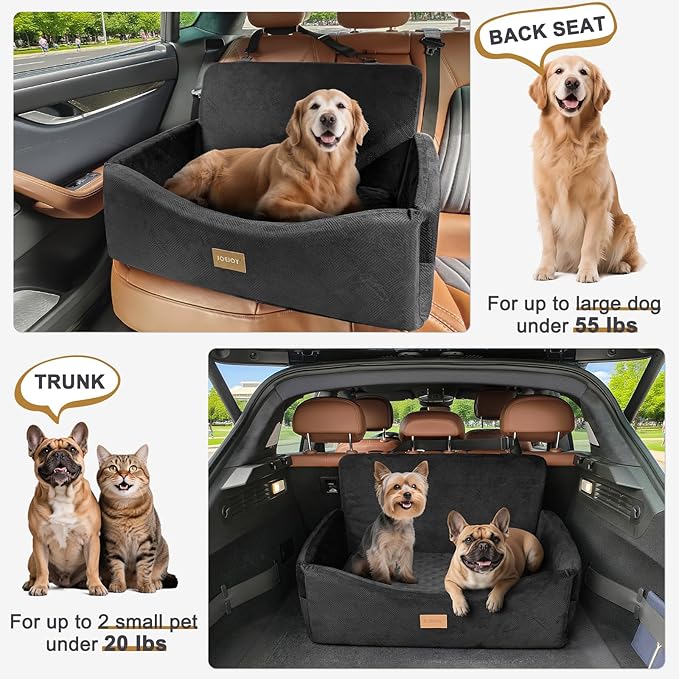 JOEJOY Dog Car Seat for Medium Sized Dogs or 2 Small Dogs, Large Dog Booster Seat Under 55 lbs with Detachable Washable Cover and Cushion, Memory Foam Pet Car Seat with Safety Belt and Storage Pockets