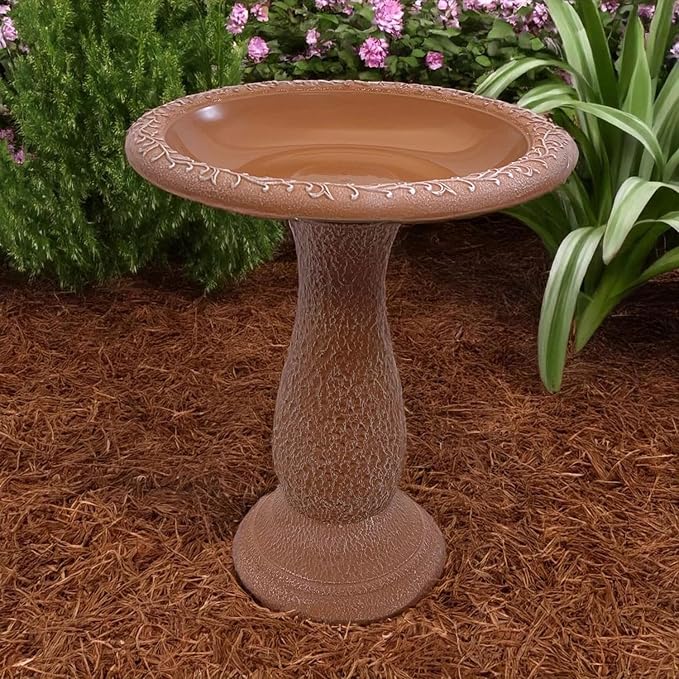 Tierra Garden Birdbath for Outdoors - 24" Terra Cotta Fiber Clay Bird Bath Bowl and Stand, Easy Assembly UV-Resistant Bird Baths for Outside, Outdoor Decor Pedestal Birdbaths, Garden Decor for Outside