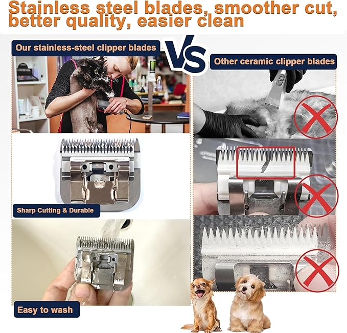 10# 1.5mm and 7FC 3.2mm Clipper Blades Pet Grooming Clipper Replacement Blades Detachable Blade Compatible with andis/wahl/Oster Dog Clippers