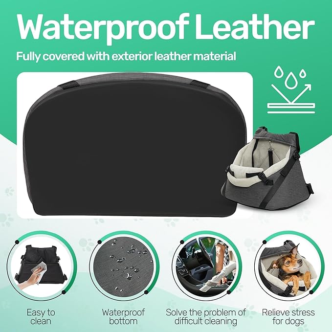 YUDODO Small Dog Car Seat Under 7lbs Luxury PU Leather Dog Booster Seat with Safety Belt, Soft Cushion, Can be Used as Pet Front Carrier Backpack Gray