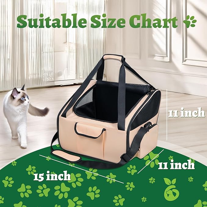 Dog Car Seat & Versatile Pet Carrier - 2in1 Dog Carriers for Small Dogs, Durable Polyester, Adjustable Straps, Breathable Mesh, Removable Pad, Toy Included - Ideal for Stress-Free Travel