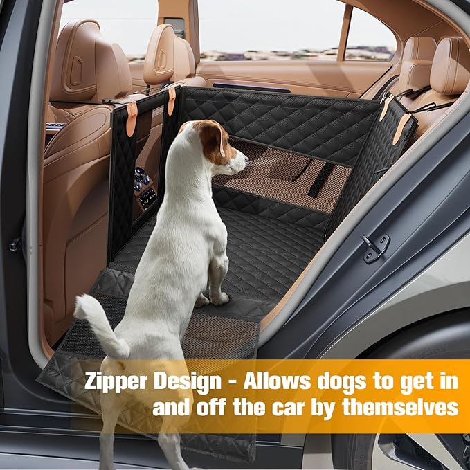 PETICON Large Dog Car Seat, Back Seat Extender for Dogs with 3 Mesh Windows, Waterproof Medium Carseat for Dogs with Hard Bottom, Pet Seat Cover for Cars, Trucks and SUVs (Black)