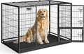 Feandrea 48 Inch Heavy Duty Dog Crate, Metal Escape Proof Dog Kennel with Double Doors and Convenient Feeding Door, Removable Tray, Easy to Clean, XXL Dog Crate for Large and Medium Dogs, Black