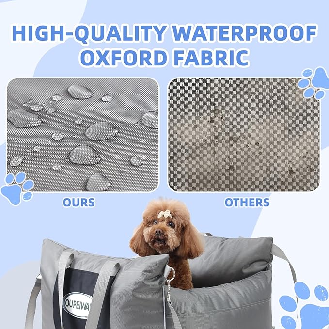 Dog Car Seats for Small & Medium Dogs, Waterproof Dog Booster Seat with Storage Pockets Soft Travel Bed with Clip-On Safety Dogs Leash and Secure Straps Puppy Travel Carrier Bed，Gray