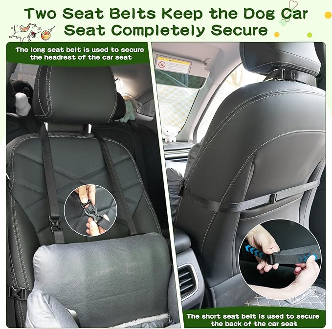 VVICOGARD Dog Car Seats for Small Dogs, Removable Airbag Design Gray Waterproof Pet Booster Seat with Thick Cushion, Washable Travel Doggie Bed Carseat for Small Dog Up to 33 lbs