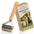 3-in-1Dematting & Deshedding Comb Undercoat Rake for Cats& Dogs，Detangling Matted Fur & Hair Remover Tool Pet Grooming Rake for Shedding and Dematting，Ergonomic beech wood handle (Square Handle)