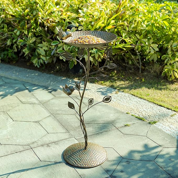29.9" H Cast Iron Bird Baths for Outdoors, Vintage Pedestal Bird Bath with Bird Statues Metal Birdbaths Bird Feeder Bowl Tray Garden Yard Decoration, Copper
