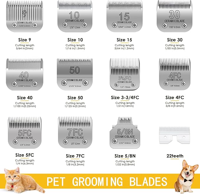 10# Pet Grooming Clipper Replacement Blades, Detachable Blade Compatible with Andis/wahl/Oster Dog Clippers,10 Blade 1/16-inch, Made of Ceramic & Stainless Steel Blade